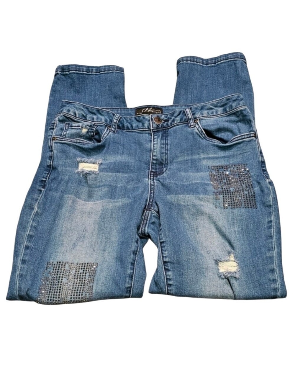 Women's Midnight Velvet Distressed Rhinestone Denim Jeans